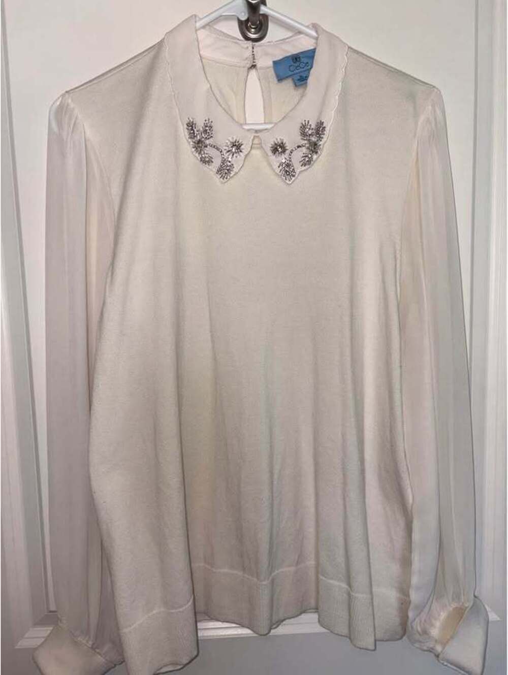 CeCe XL Embellished Peter Pan Collar Sweater
